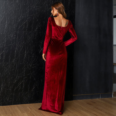 Long Sleeves Velvet Dress